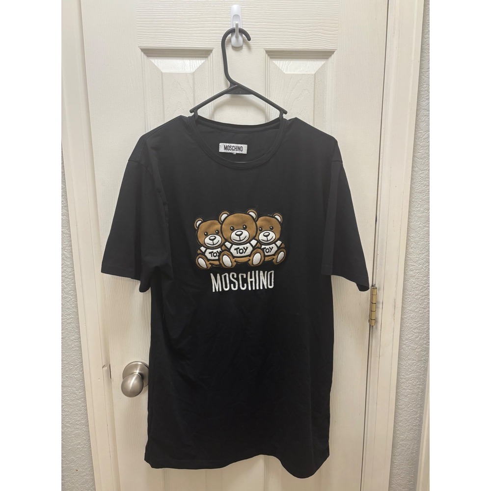 Moschino Triple Toy Bear Logo‎ T-Shirt Black Short Sleeve Crew Neck Designer Tee